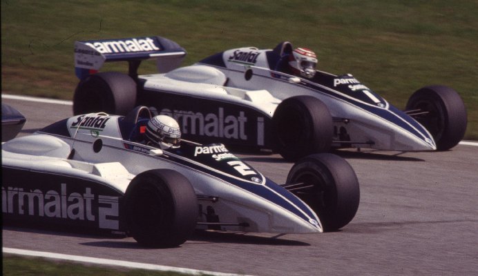 Nelson Piquet (1, Brabham BMW BT50), Riccardo Patrese (2, Brabham Ford BT50)