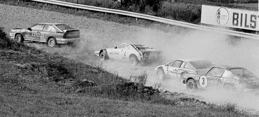 Herbert Breiteneder (4, VW Golf), Andreas Bentza (2, Lancia Stratos), Manfred Parisch (5, Lotus Esprit), Walter Mayer (1, Audi Quattro)