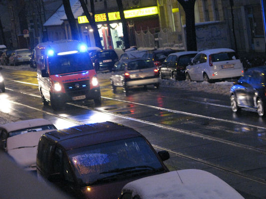 Foto vom 9. Jnner 2010 - Rettungsauto in der Donaufelder Strae